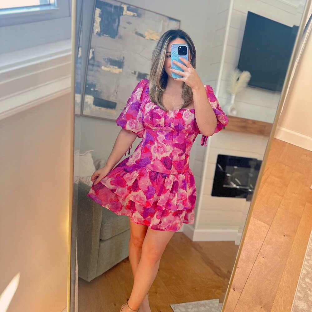 Hot Pink Floral Mini Dress